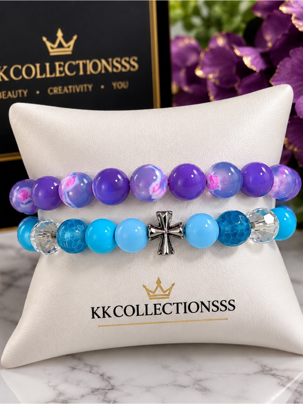 KK Collectionsss Kids Purple & Blue Beaded Bracelet Duo